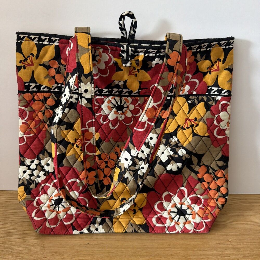 Vera Bradley Quilted Tote Bag Floral Pattern Red Yellow Bittersweet 15x13"